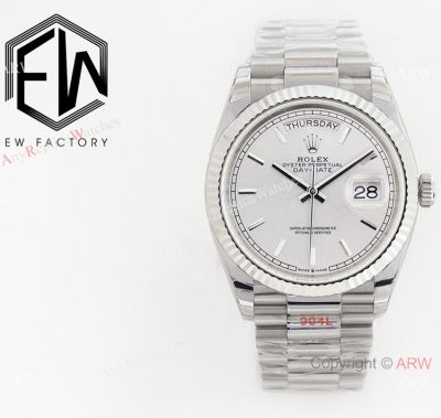 Clone Rolex Day-Date 36mm ETA2836 Watch Silver Presidential Strap